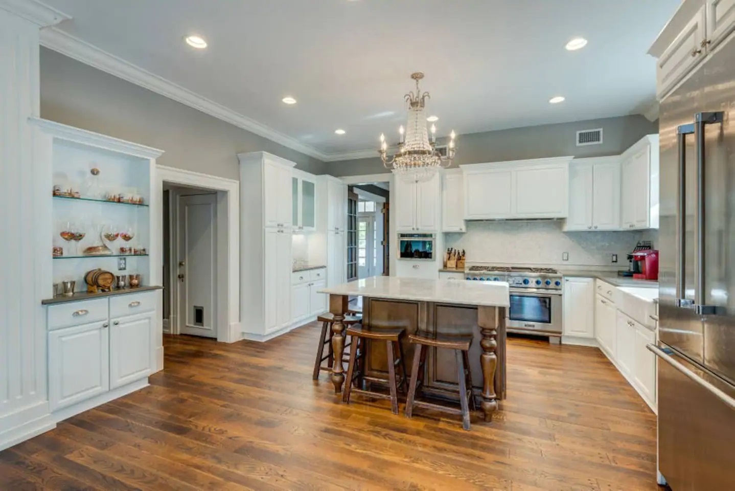 Photo of the kitchen inside the West End Mansion, one of the best Airbnbs in Tennessee.