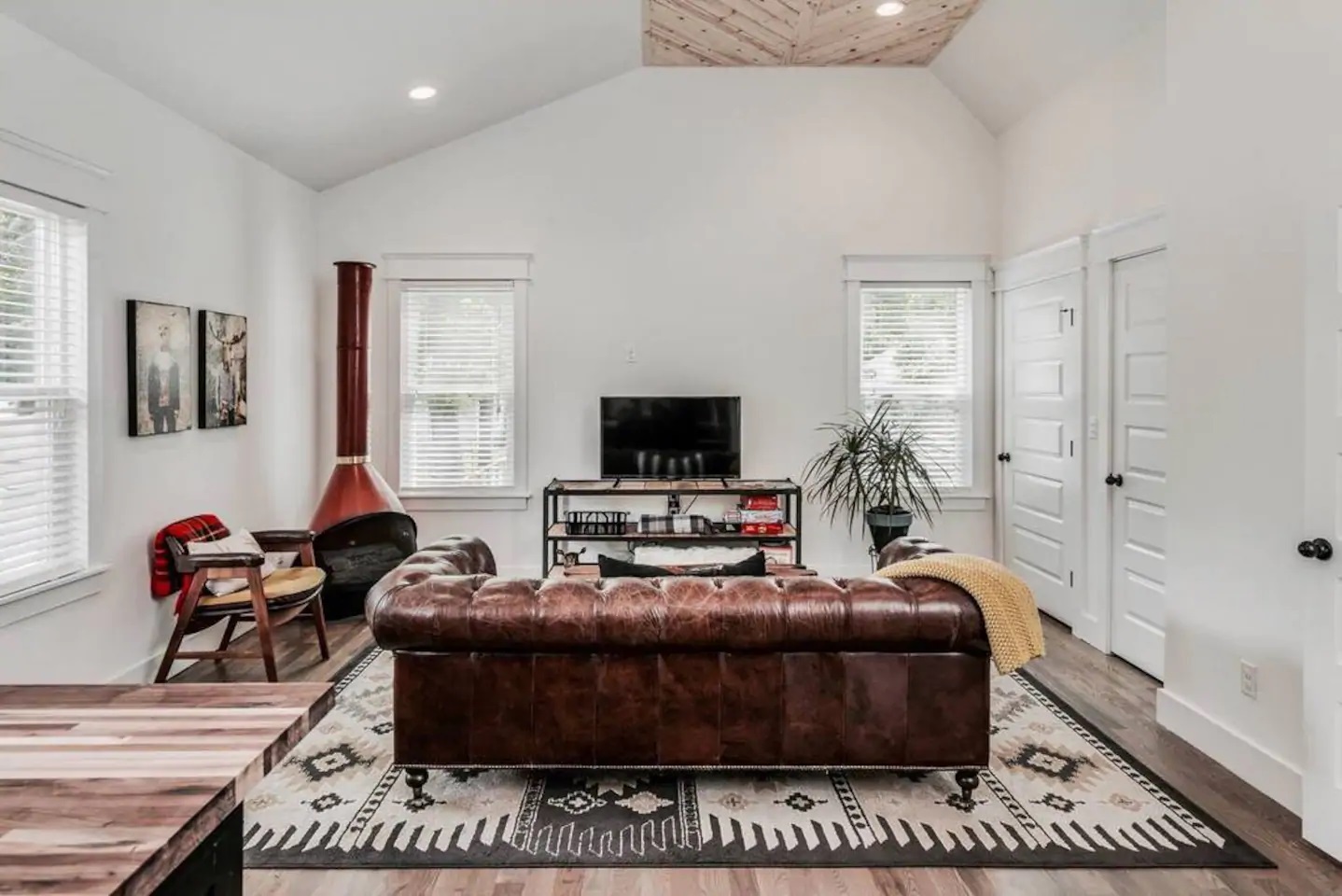 Photo of the living room inside a modern downtown Airbnb in Tennessee.