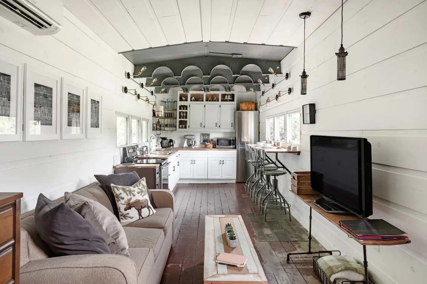 Photo of the inside of a WWII Train Car Airbnb in Tennessee.