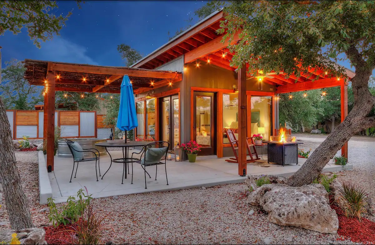 Photo of the exterior of a Hill County casita which is one of the best Airbnbs in Texas. 