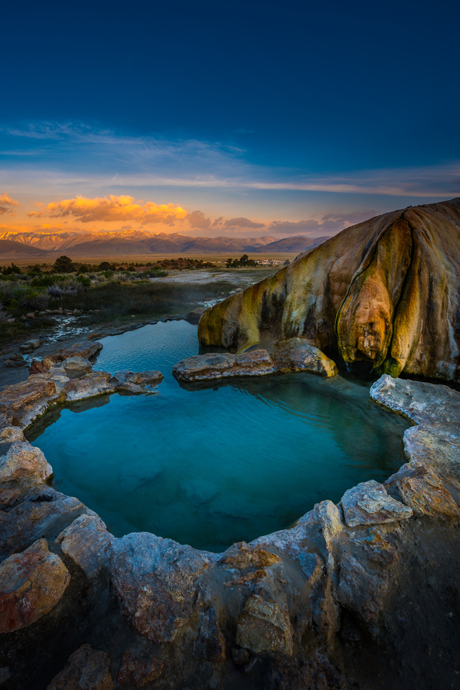 Sunset over Travertine Hot Springs, best natural hot springs in California