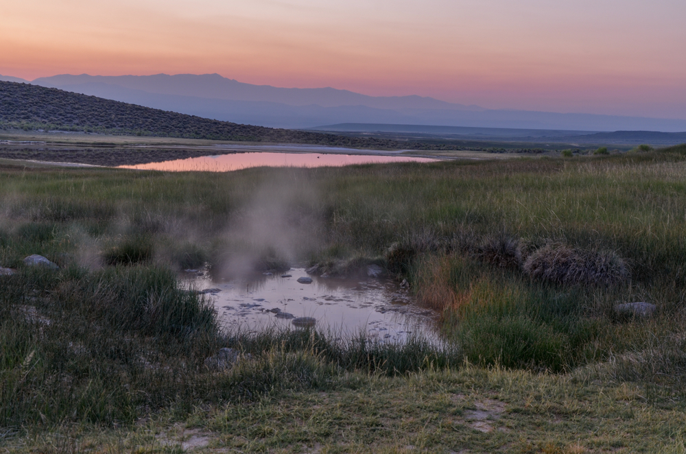 Sunrise or sunset over Whitmore Hot Springs