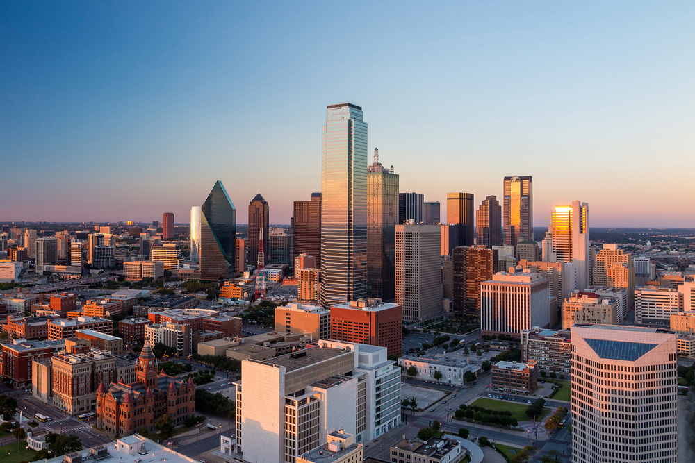 Dallas skyline at sunset day trips from Austin