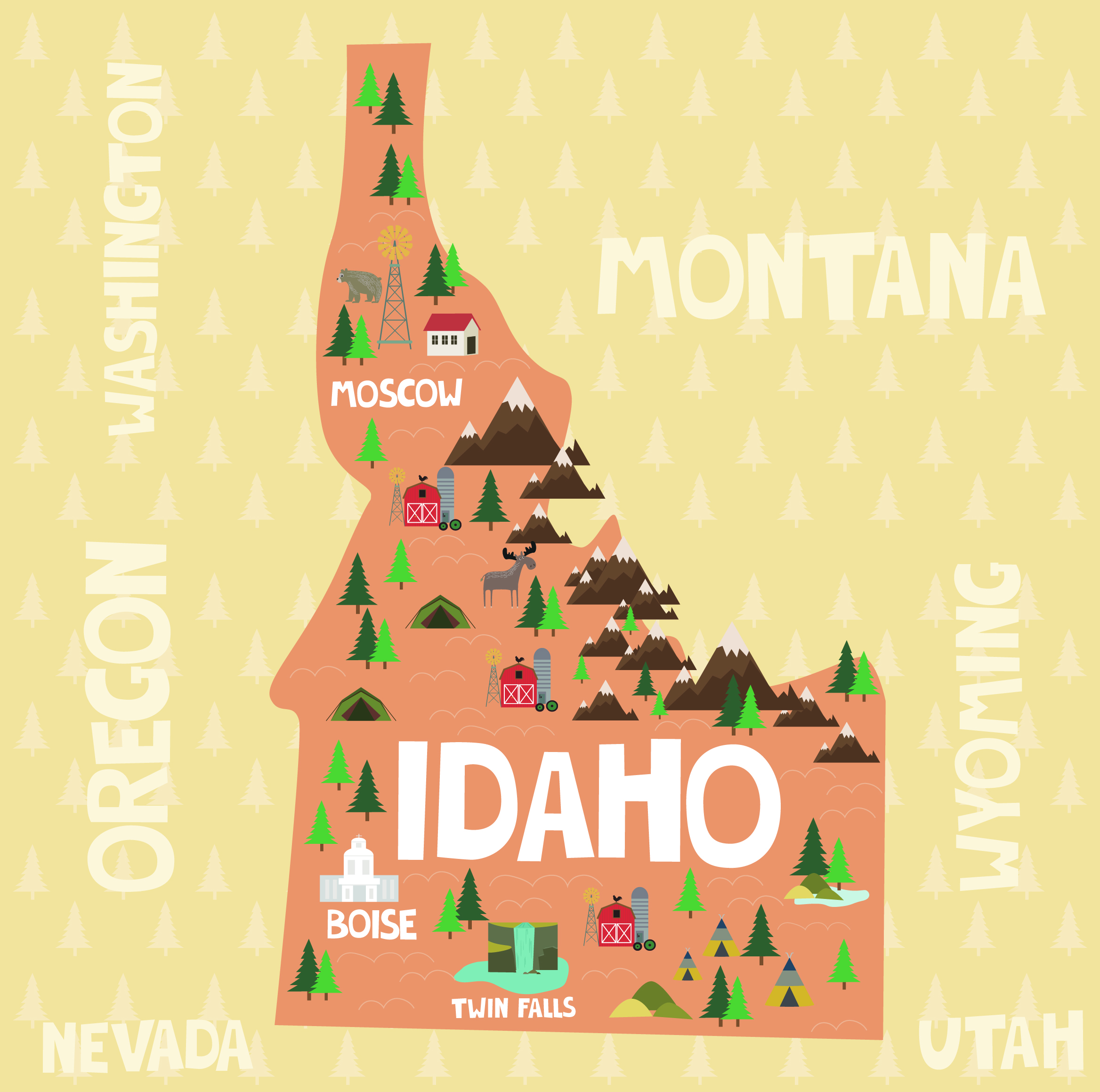 Idaho Road Trip Cartoon Map