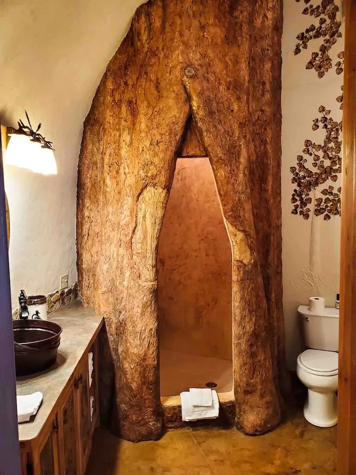 Photo of shower inside Creekside Hideaway Airbnb in Montana. 