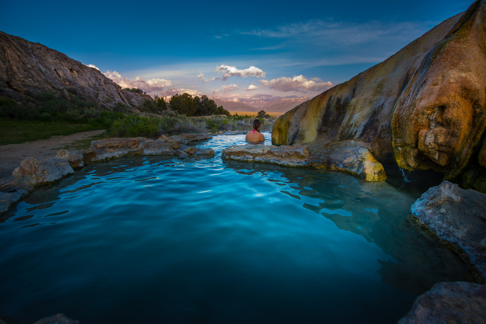 The Travertine Hot Springs feature a bunch of pools and views of thehe Sierra Mountains. 