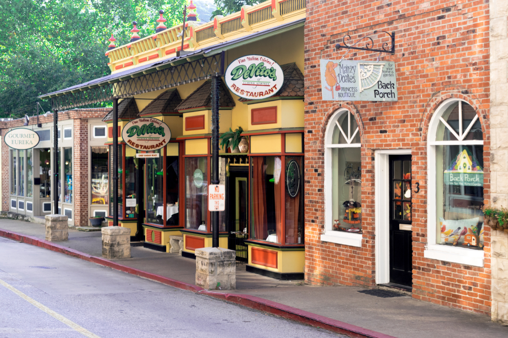 A strip of stores in Eureka Springs, Arkansas