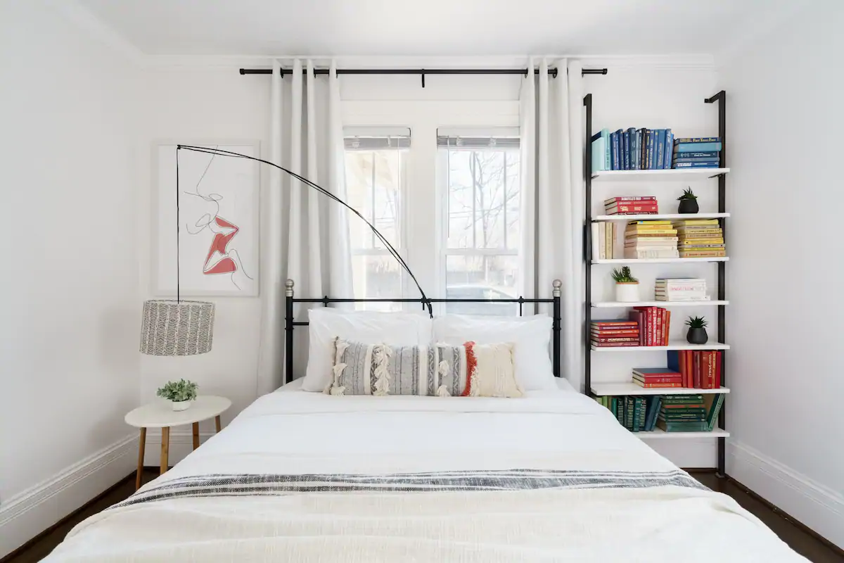 Decorated bedroom in an Airbnb in East Nashville