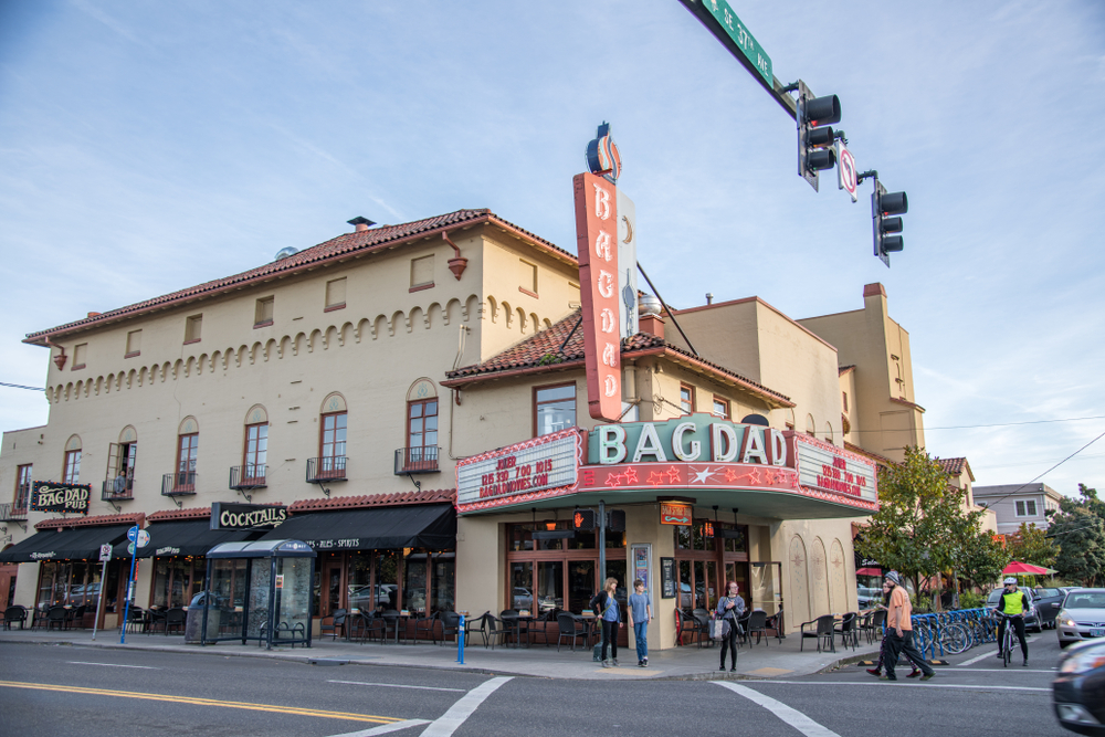 The outside of the Bagdad Theater, one of the properties lovingly restored by McMenamins and 