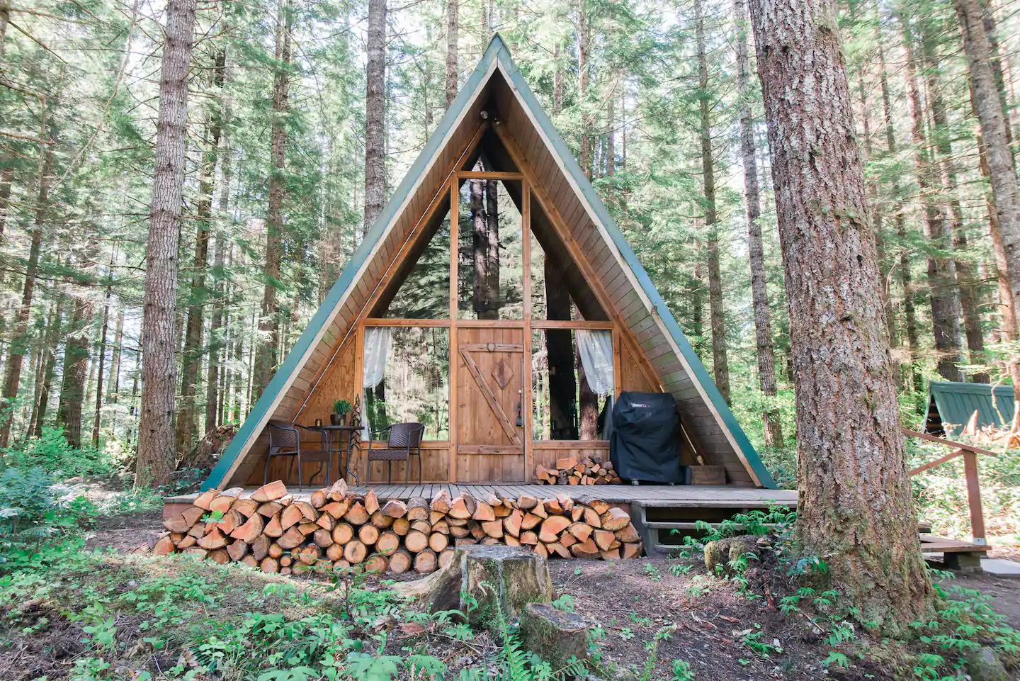 Rustic A-frame Airbnb cabin in the pacific Northwest