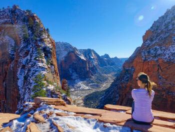 zion national park in winter overlooking Angel's Landing