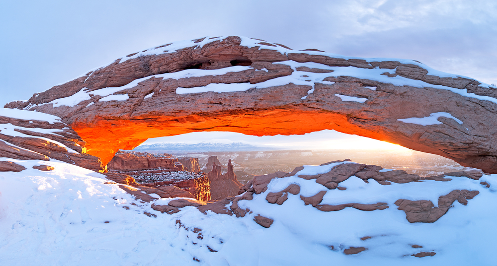 A photo of Arches National Park in winter, one of the best times of year to visit