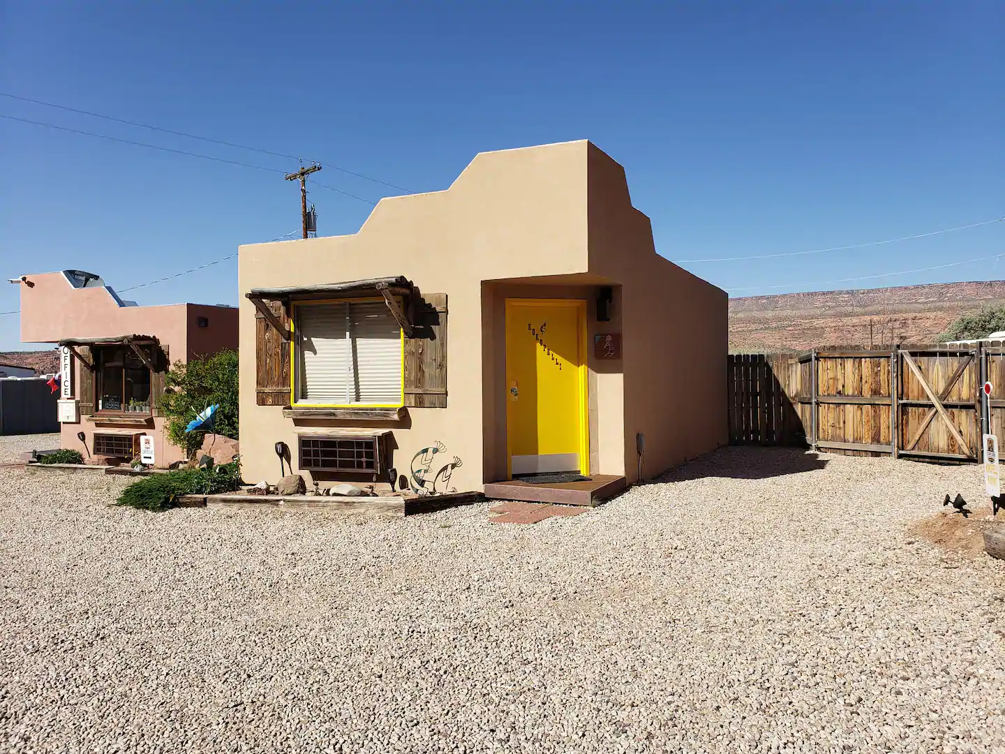 a photo of a kokopelli adobe cabin, one of the best places to stay at arches national park in winter