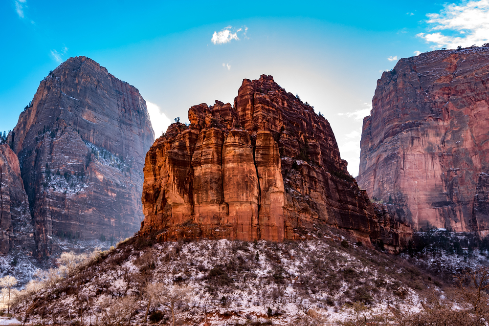 Butte in Zion National Park in winter