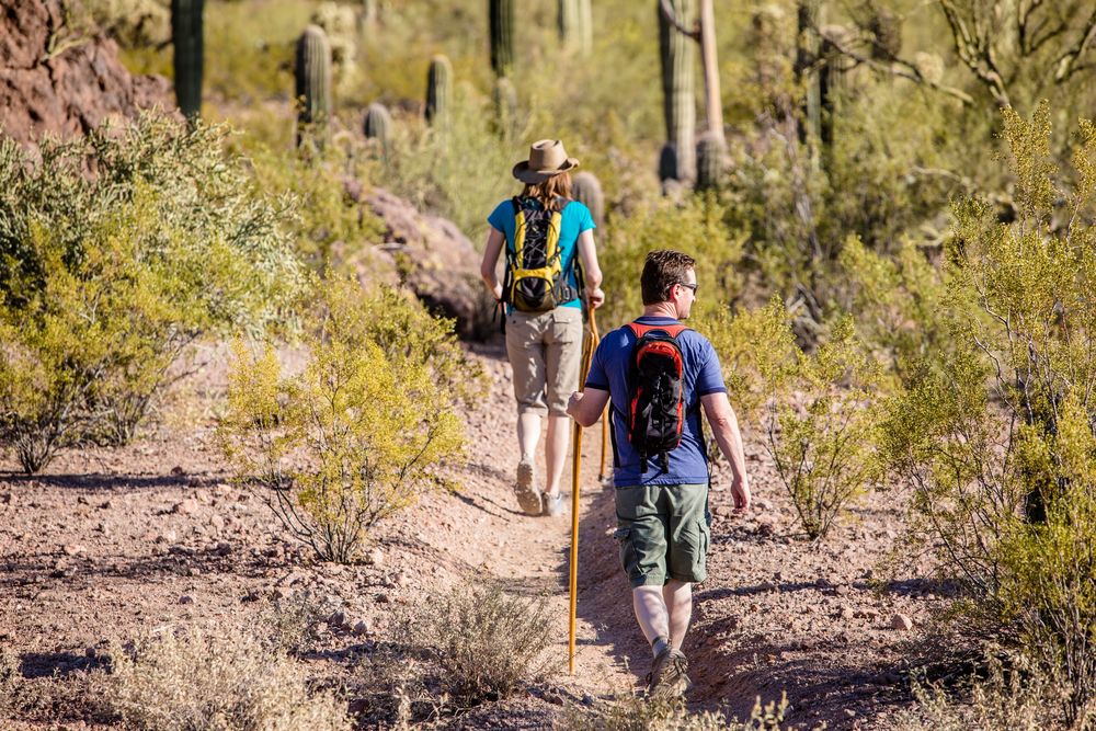 A couple hiking in Tucson Arizona one of the best honeymoons in the usa