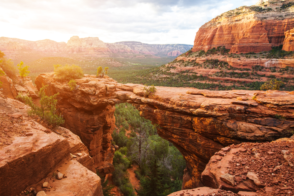 Side view of Devil's Bridge looking slightly above it one of the best hikes in the usa