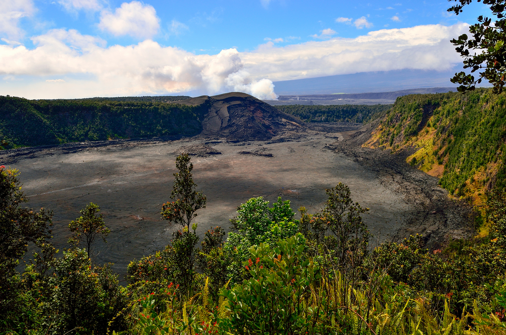 Looking down into the Kilauea Iki Crater, a volcanic crater created by Hawaii's Mt. Kilauea