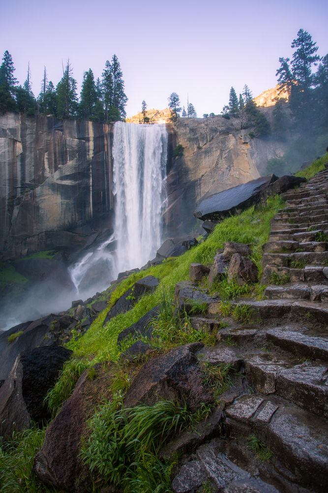 One of the waterfalls on the Mist Trail in Yosemite National Park one of the best hikes in the usa