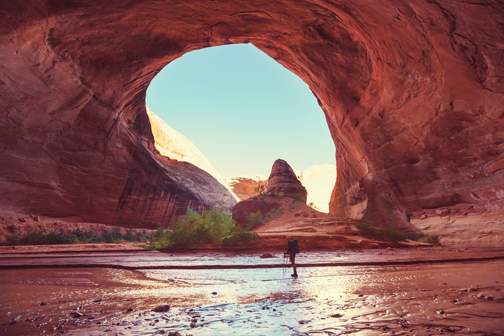 Someone hiking in a canyon in Utah