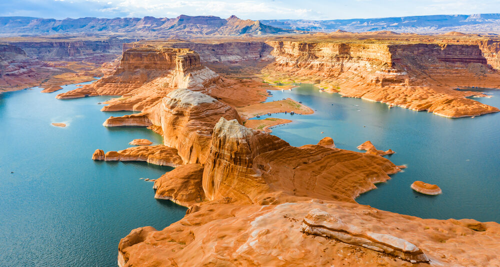 An aerial view of Lake Powell one of the places in Utah worth seeing