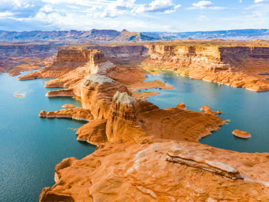 An aerial view of Lake Powell one of the places in Utah worth seeing