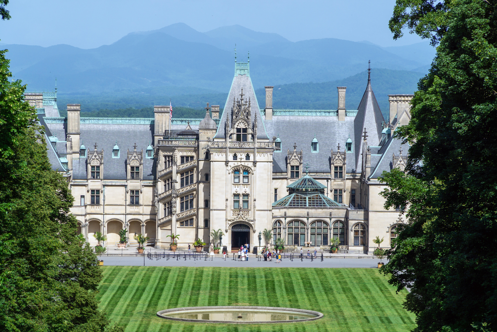 The front of the Biltmore Estate in the summer one of the best honeymoons in the usa