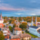 A view over a New England Town in an article about towns on the east coast