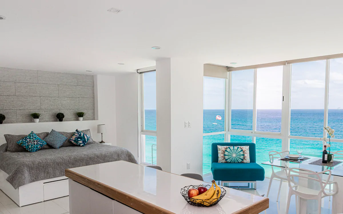 The Ocean View Studio is one of the best Airbnbs in Cancun, Mexico.
