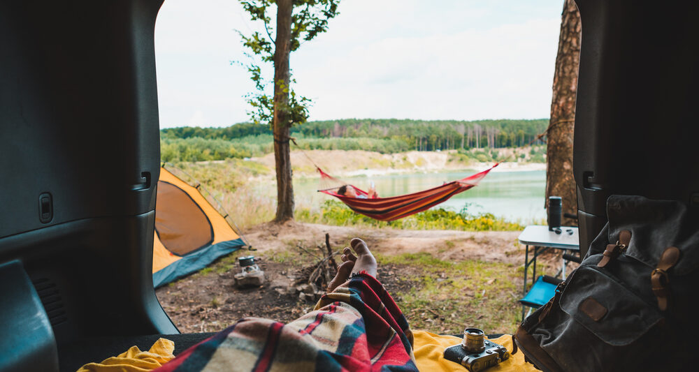 photo of a hammock at the lake