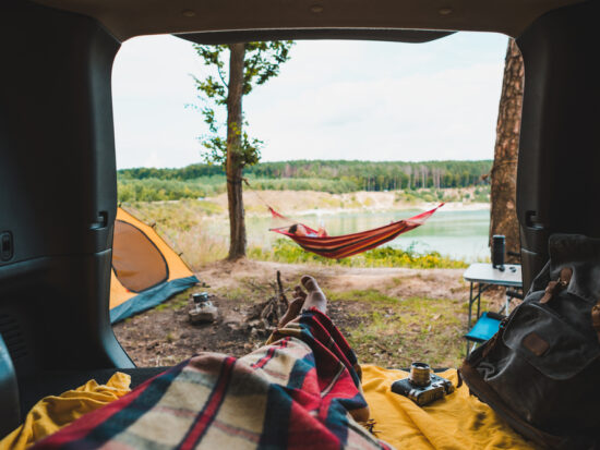 photo of a hammock at the lake