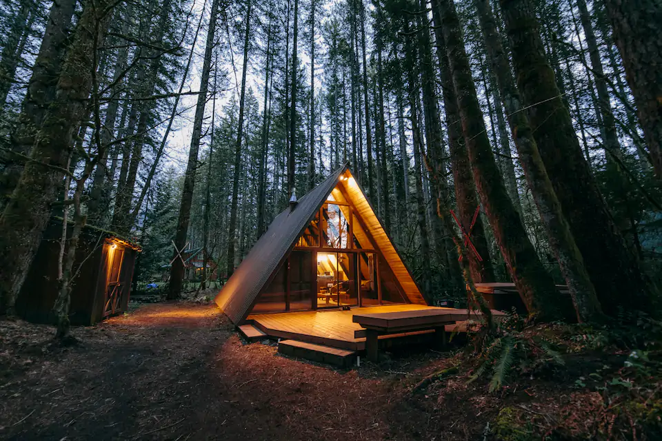 gorgeous a frame cabin in washington state at night