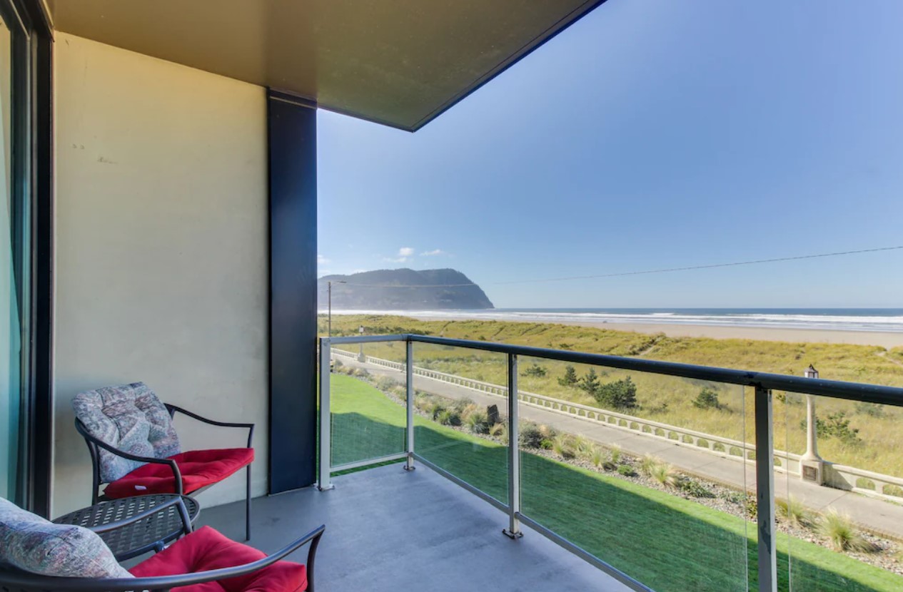 The view from your private patio at a condo in Seaside that has an expansive view of the Pacific Ocean