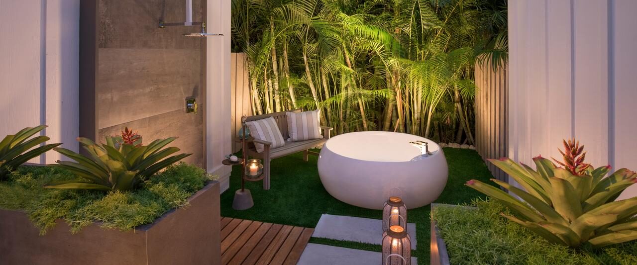 photo of a bathtub at sunset at an adults only resort in the USA