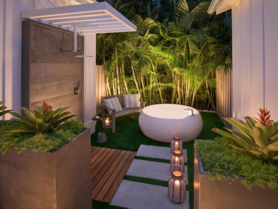 photo of a bathtub at sunset at an adults only resort in the USA