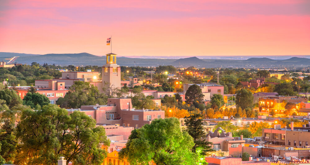 santa fe at sunset for a weekend getaway in the USA