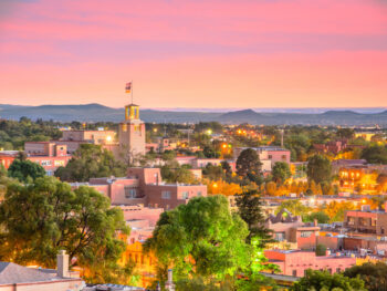santa fe at sunset for a weekend getaway in the USA