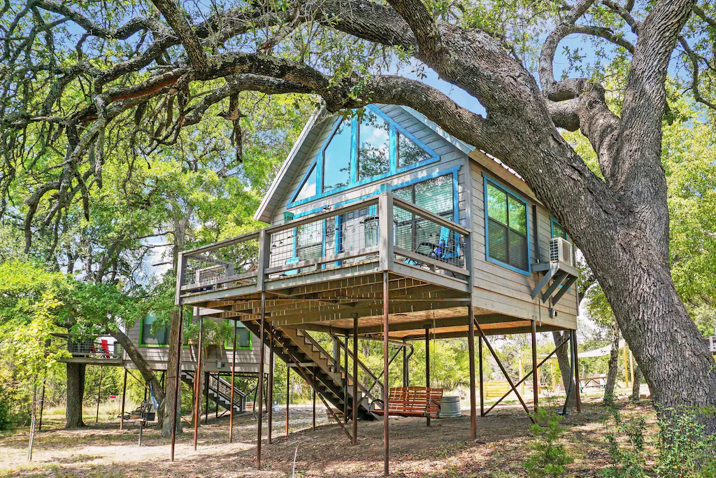 a photo of the nautical treehouse one of the best cabin getaways in Texas