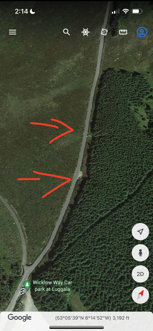 close up screen shot of a google map showing Ballinastoe Woods map