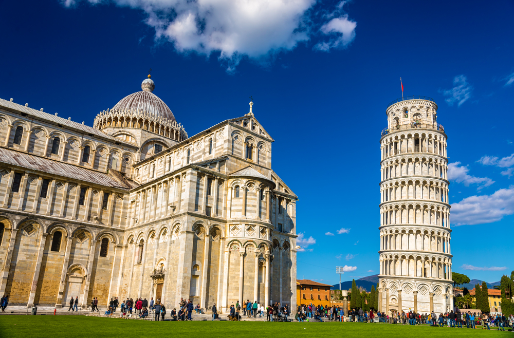 The Leaning Tower and Cathedral in Pisa.