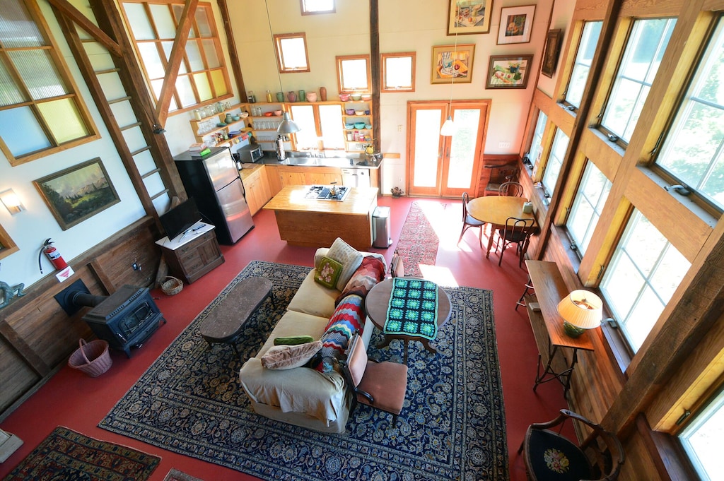 cozy interior of the historic barn apartment. 