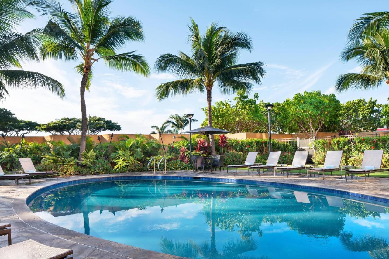 Pool with palm trees at the Courtyard by Marriott Maui Kahului Airport.