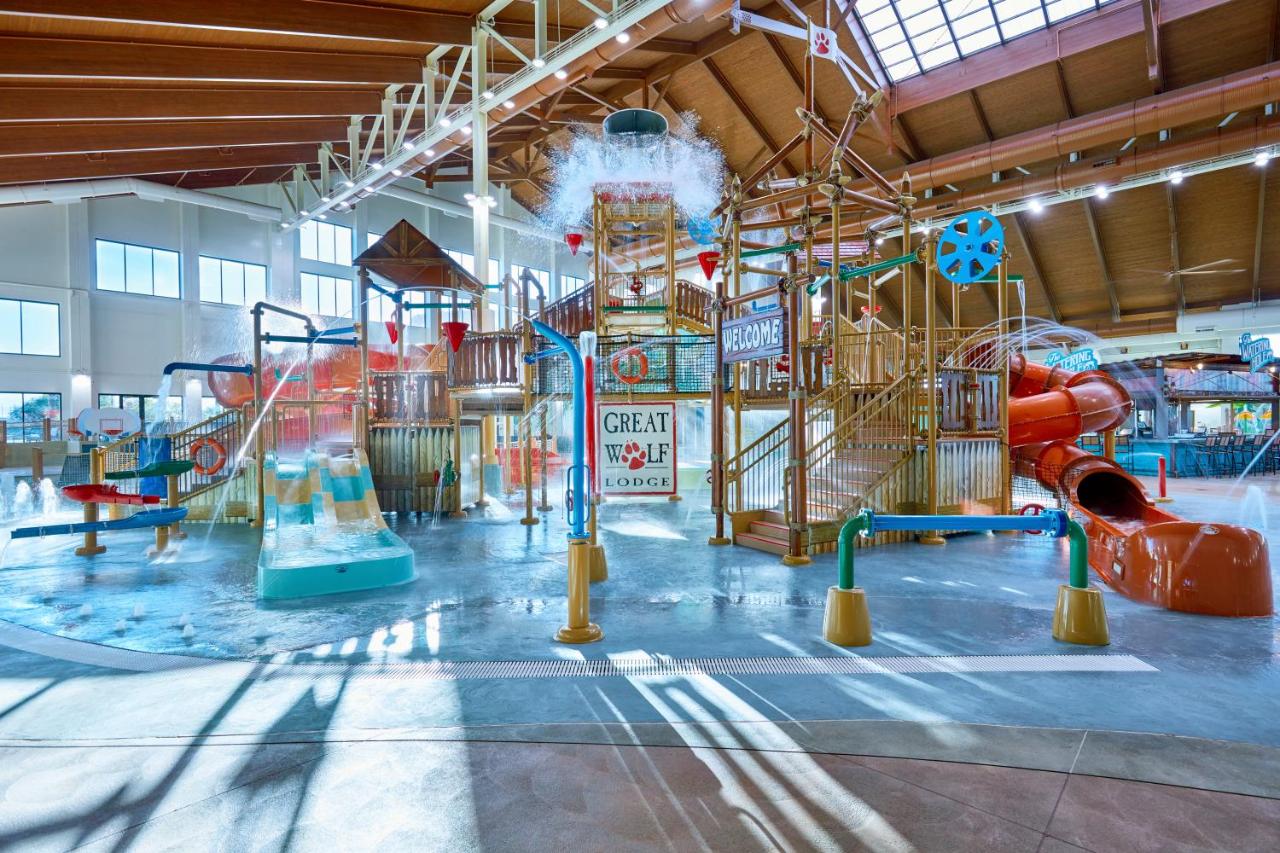 water slides in an indoor water park at the Great Wolf Lodge