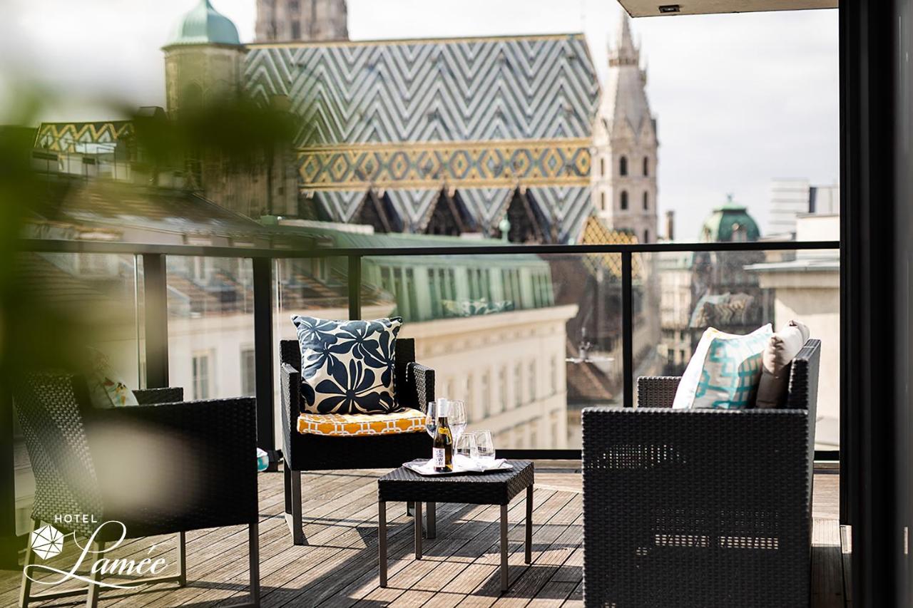 Balcony lounge overlooking the city of Vienna.