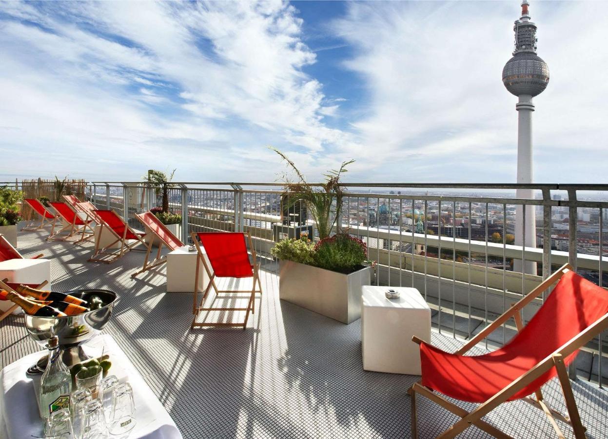 Rooftop terrace with chair looking over the city next to the TV Tower.