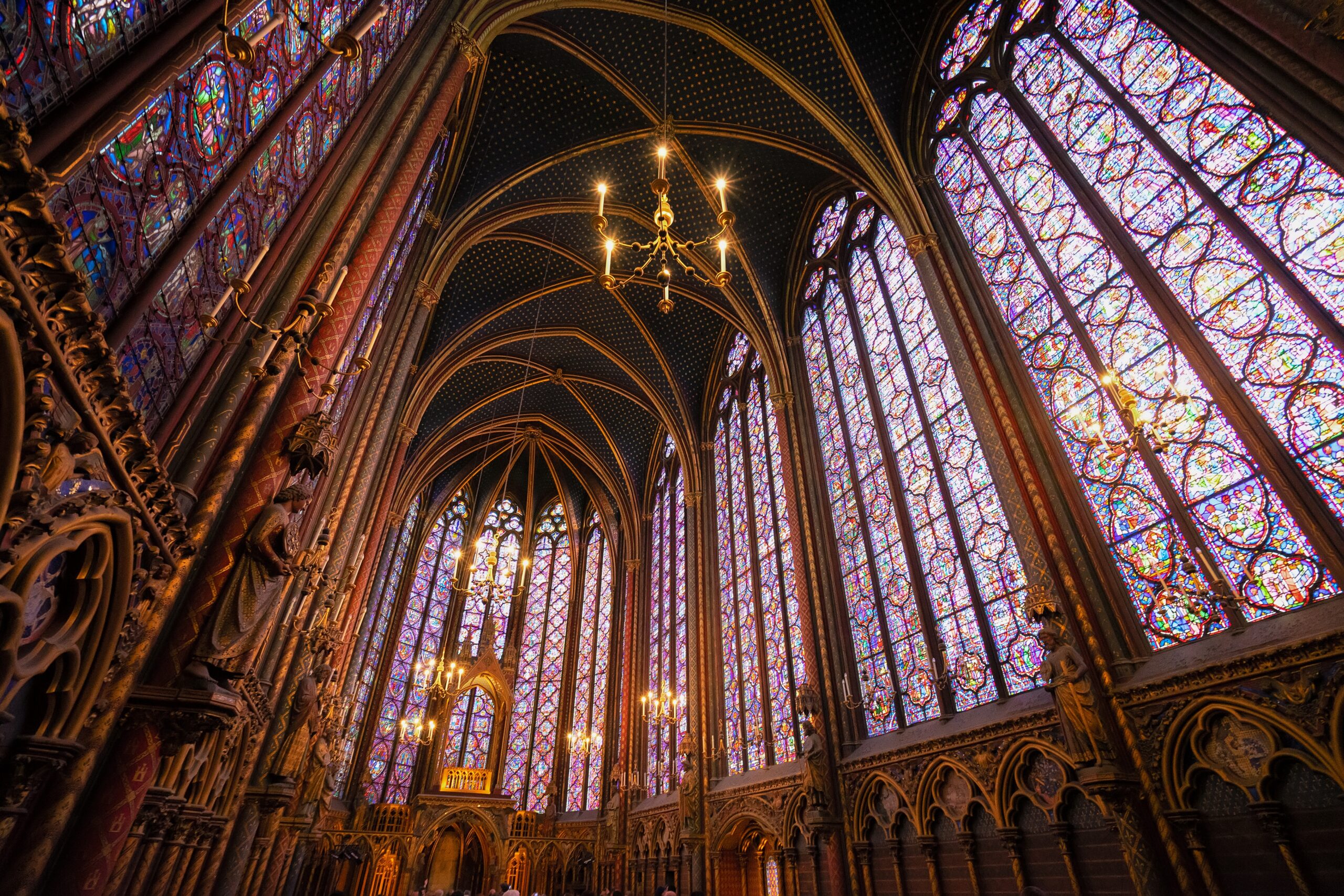 View looking up at the ceiling in Sainte-Chapelle