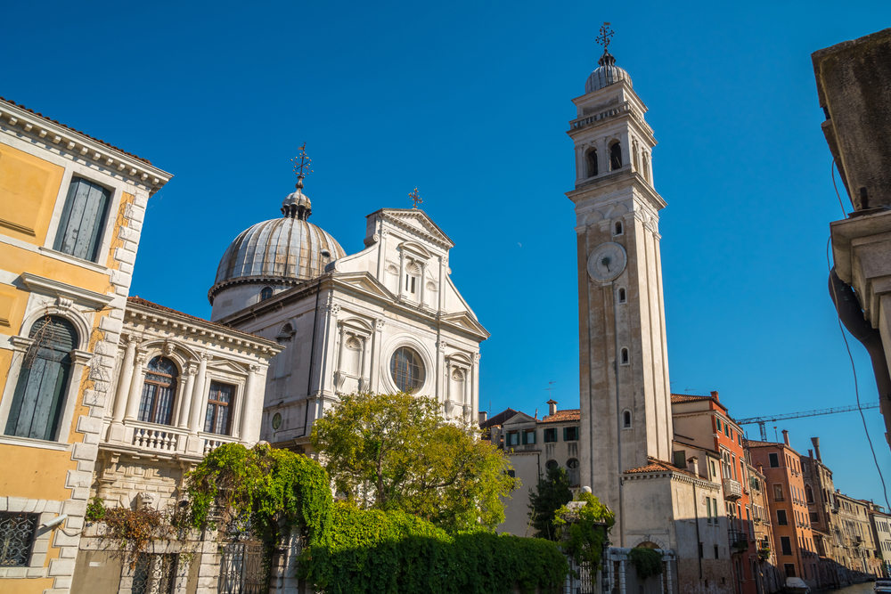 The leaning San Pietro di Castello tower next to its church.