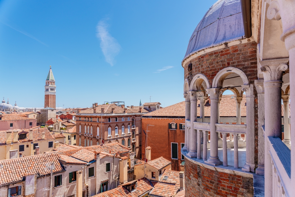 View of the Venice rooftops from Scala Contarini del Bovolo.