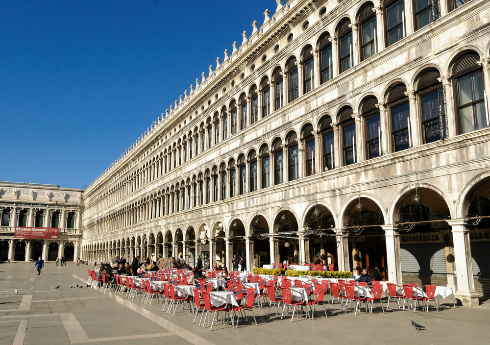 Outdoor seating in St. Mark's Square in front of Quadri Restaurant during 2 days in Venice.