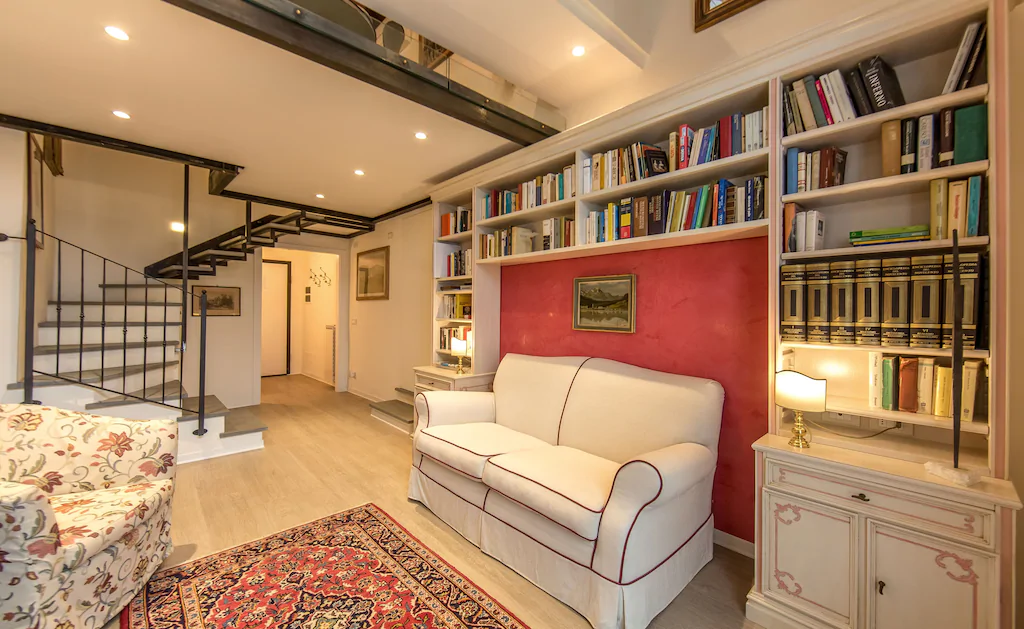 View of the colorful and modern apartment. This is one of the best Airbnbs in Florence.