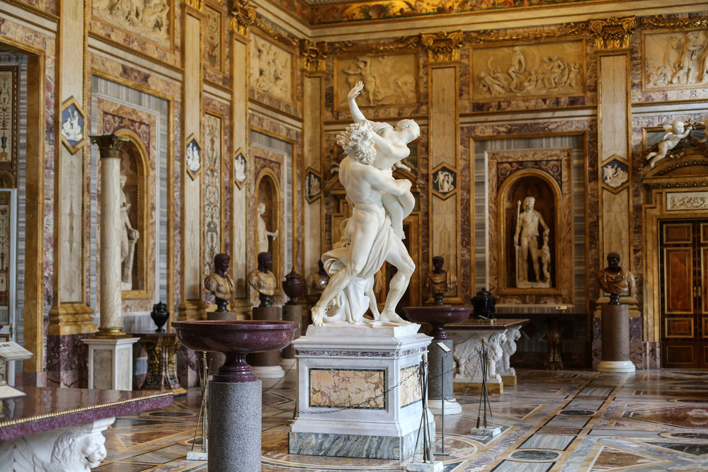 Statues inside the ornate Galleria Borghese during 4 days in Rome.